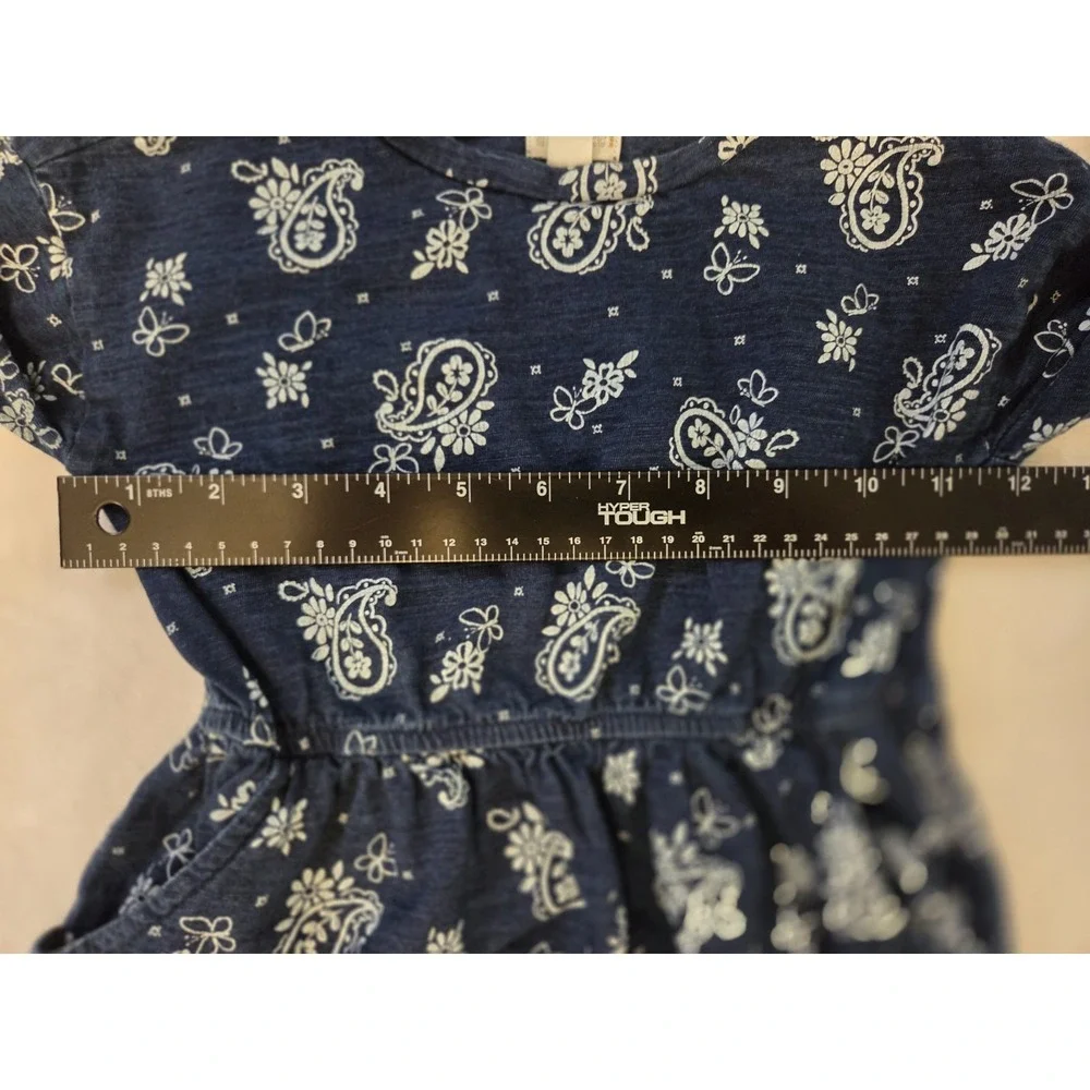 082 Gymboree Girls 3T Paisley Fit/ Flare Long Sleeve Blue White Round Neck Dress